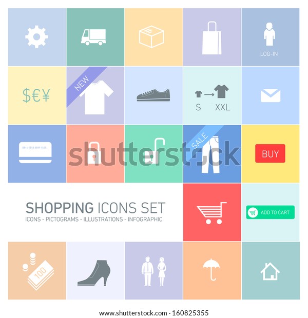 Vector abstract squares background illustration\
with icons, typography and pictograms of shopping | ready to place\
your content