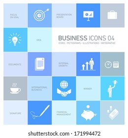 Vector abstract squares icons and pictograms of business people and situations