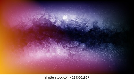 Vector abstract stars background. Realistic Milky Way fond illustration. Yellow and purple night sky with stardust. Colorful wallpaper of galaxy. EPS 10. 