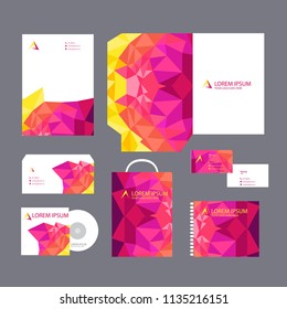 Vector abstract stationery Editable corporate identity template design, Gift Items business Color promotional souvenirs elements. link digital technology Stationery set,