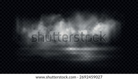 Vector abstract steam cloud and fog on the ground. Realistic water vapor, mist isolated on transparent background