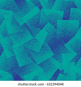 Vector Abstract Stippled Weird Hipster Seamless Pattern. Handmade Tileable Geometric Dotted Grunge Turquoise and Blue Solid Simple Background. Bizarre Art Illustration