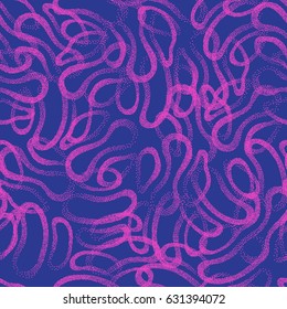 Vector Abstract Stippled Weird Hipster Seamless Pattern. Handmade Tileable Geometric Dotted Grunge Pink and Blue Solid Simple Retro Background. Bizarre Art Illustration