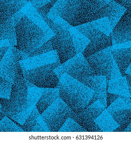 Vector Abstract Stippled Weird Hipster Seamless Pattern. Handmade Tileable Geometric Dotted Grunge Blue Solid Simple Background. Bizarre Art Illustration