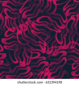 Vector Abstract Stippled Weird Hipster Seamless Pattern. Handmade Tileable Geometric Dotted Grunge Pink and Black Solid Simple Background. Bizarre Art Illustration