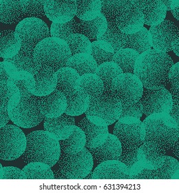 Vector Abstract Stippled Weird Hipster Seamless Pattern. Handmade Tileable Geometric Dotted Grunge Dark Green Solid Simple Background. Bizarre Art Illustration