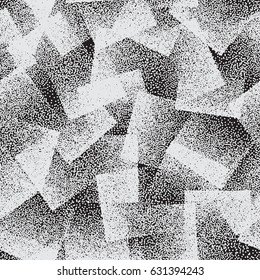 Vector Abstract Stippled Weird Hipster Seamless Pattern. Handmade Tileable Geometric Dotted Grunge White and Black Solid Simple Background. Bizarre Art Illustration