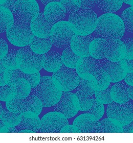 Vector Abstract Stippled Weird Hipster Seamless Pattern. Handmade Tileable Geometric Dotted Grunge Turquoise and Blue Solid Simple Background. Bizarre Art Illustration