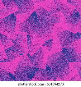 Vector Abstract Stippled Weird Hipster Seamless Pattern. Handmade Tileable Geometric Dotted Grunge Pink and Blue Solid Simple Background. Bizarre Art Illustration