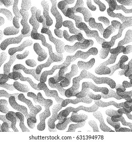 Vector Abstract Stippled Weird Hipster Seamless Pattern. Handmade Tileable Geometric Dotted Grunge White and Black Solid Simple Background. Bizarre Art Illustration