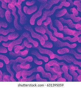 Vector Abstract Stippled Weird Hipster Seamless Pattern. Handmade Tileable Geometric Dotted Grunge Pink and Blue Solid Simple Retro Background. Bizarre Art Illustration