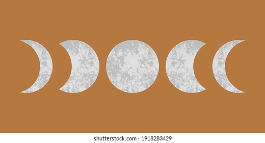 Vector abstract stone textured moon phases. Mid century modern minimalist contemporary aesthetic art print background