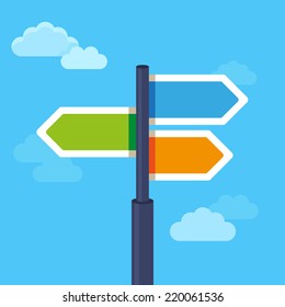 Vector abstract strategy concept in flat style - road sign with different arrows