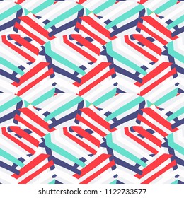 Vector abstract striped pattern in vivid nautical color. Bold sporty geometric print with marine stripes for sport fashion and sportswear. Seamless background with lines, abstract round shapes, stripe
