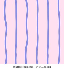 Vector abstract striped seamless pattern. Repeating background with blue curved vertical lines in hand drawn style.