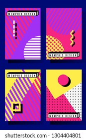 Vector. Abstract style. Fashionable Memphis style. Colorful geometric background. Set