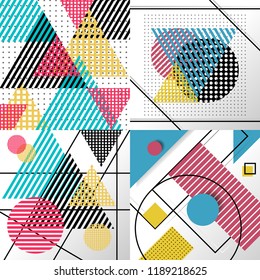 Vector. Abstract style. Trendy memphis style. Colorful geometric background set. Set