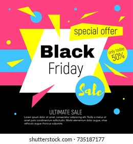 Vector abstract style web black friday banner template design with colorful elements 