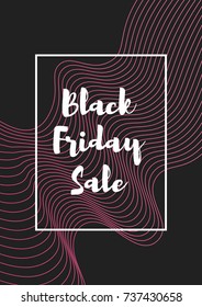 Vector abstract style web black friday vertical banner template design with colorful wavy pink elements on black background