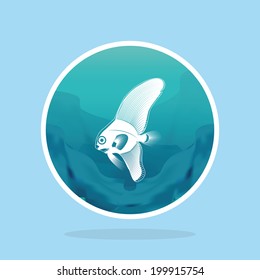 Vector Abstract Styling Fish Label Isolated On Background