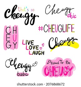 Abstrakter, stylischer Schriftsatz aus Vektorgrafik. Handschrift. Cheugy, Cheuglife