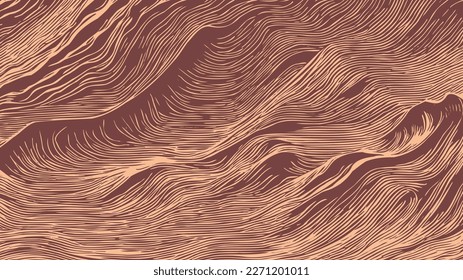 Vector abstract stylistic wavy curved brown mountain range. Line art. Textured structure. Background or wallpaper.