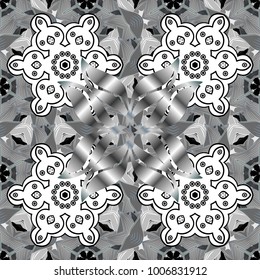 Vector abstract stylized colored mandala. Intricate colored Arabesque with on a gray, white and black colors.