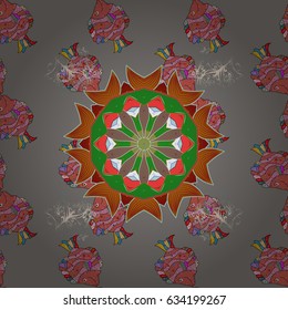 Vector abstract stylized colored mandala. Intricate colored Arabesque with on a yellow background.