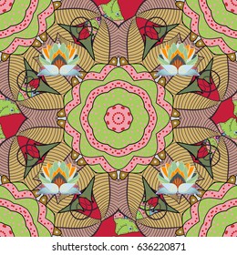 Vector abstract stylized colored mandala. Intricate colored Arabesque with on a gray background.