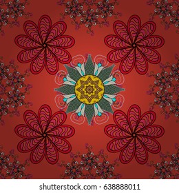 Vector abstract stylized colored mandala. Intricate colored Arabesque with on a red background.