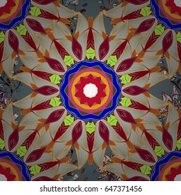 Vector abstract stylized colored mandala. Intricate colored Arabesque with on a blue background.