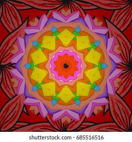 Vector abstract stylized colored mandala. Intricate colored Arabesque with on a colored background.