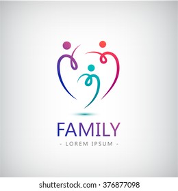 Vector Abstract Stylized Family Of 3, Team Lead Icon, Logo, Sign Isolated. Corporate Identity