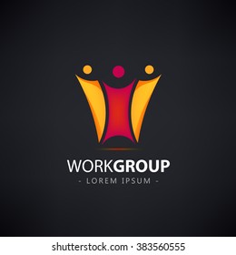 vector abstract stylized family of 3, team lead icon, logo, sign isolated. Work group logo, creative team logo, illustration. Corporate identity