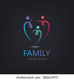 Vector Abstract Stylized Family Of 3, Team Lead Icon, Logo, Sign Isolated. Corporate Identity