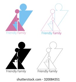 Vector abstract stylized family of 4 person, team lead icon, logo, sign isolated. Family identity