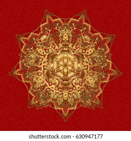 Vector abstract stylized golden mandala. Intricate Golden Arabesque with on a red background.