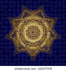 Vector abstract stylized golden mandala. Intricate Golden Arabesque with on a blue background.