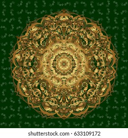 Vector abstract stylized golden mandala. Intricate Golden Arabesque with on a green background.