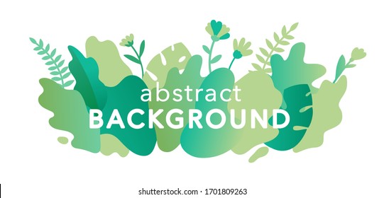 Vector abstract summer background with copy space for text. Horizontal template for websites, event invitations, greeting cards, advertising banners. Flower designs in flat style.