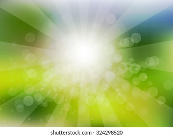 Vector abstract summer holiday blurred background. It looks like summer field with green grass and blue sky.