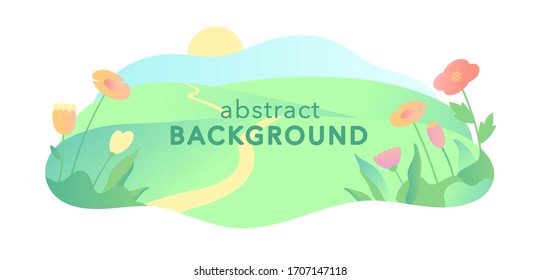 Vector abstract summer landscape background with copy space for text. Horizontal template Natural design in flat style.