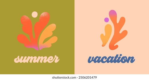Vector abstract summer nature emblems.Hand drawn organic forms or corals.Modern graphic in naive simple style for banners,smm,branding,packaging, covers,prints.Retro summer vacation aesthetic