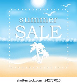 Vector abstract summer sale poster with beach background 