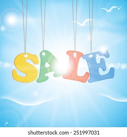 Vector abstract summer sale poster with beach background 