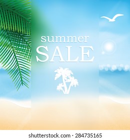 Vector abstract summer sale poster with beach background