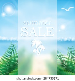 Vector abstract summer sale poster with beach background
