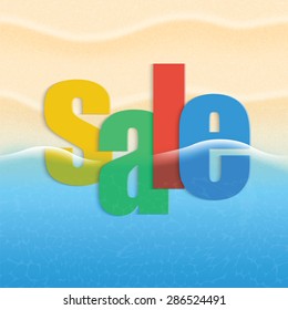 Vector abstract summer sale poster with beach background