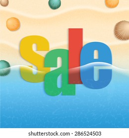 Vector abstract summer sale poster with beach background