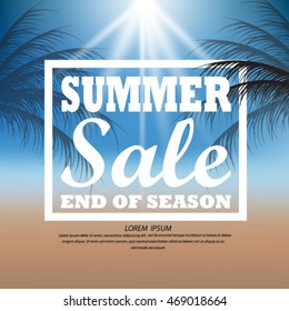 Vector abstract summer sale poster with beach background